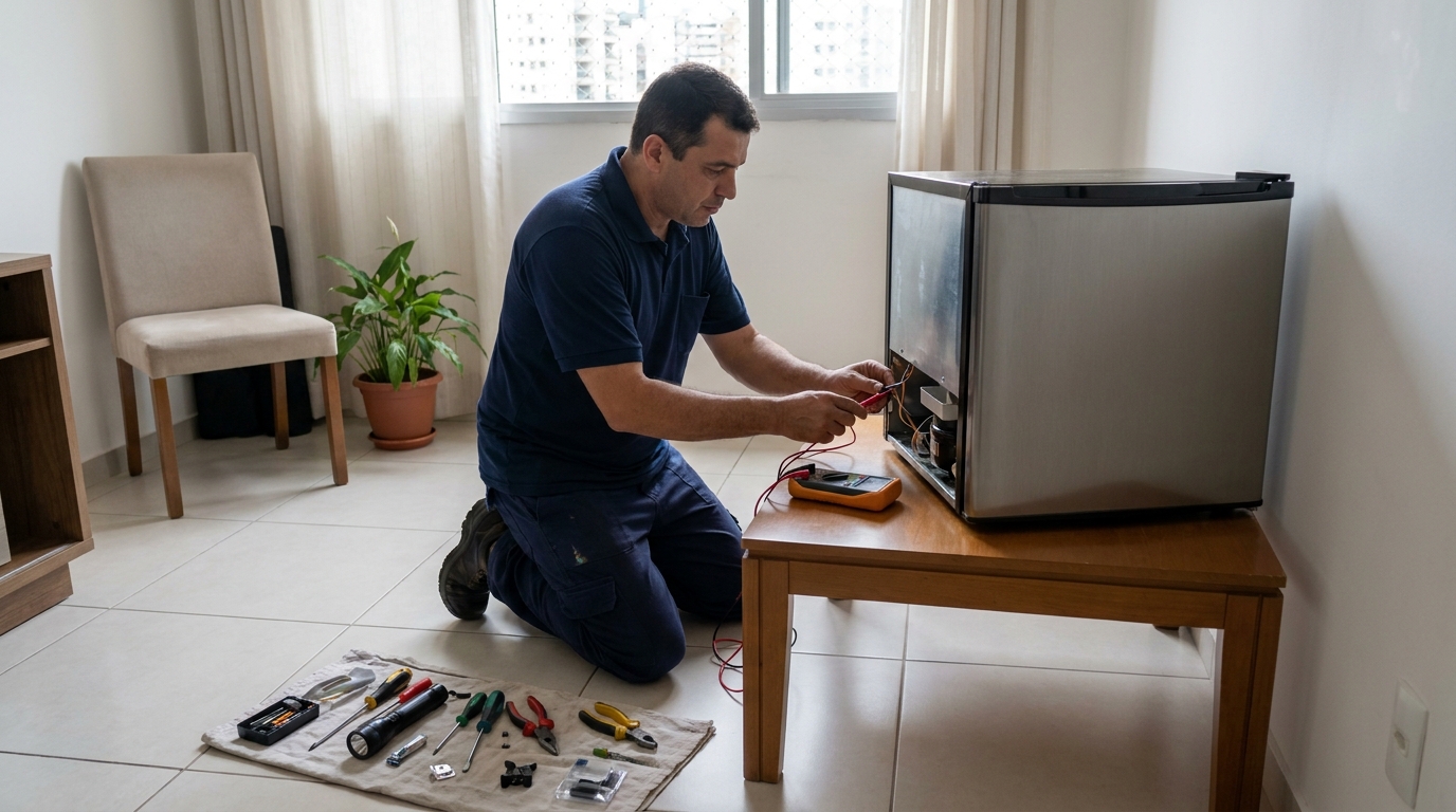 Técnico de conserto de frigobar em residência em Piracicaba‑SP